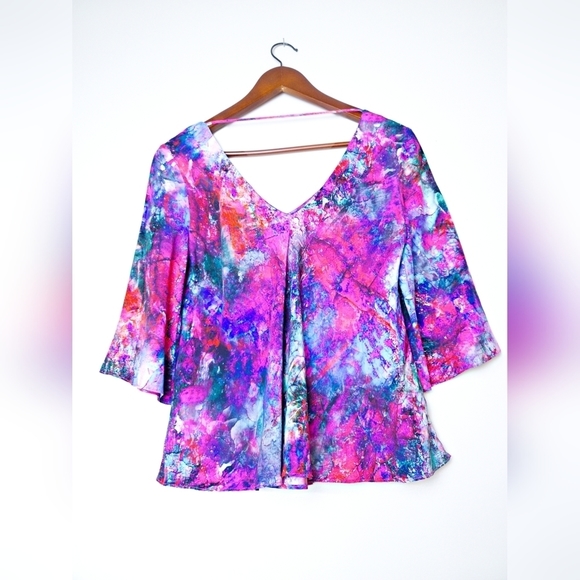 Amanda Uprichard 100% Silk Tie Dye Blouse 3/4 Sleeve Size Medium - Picture 3 of 8